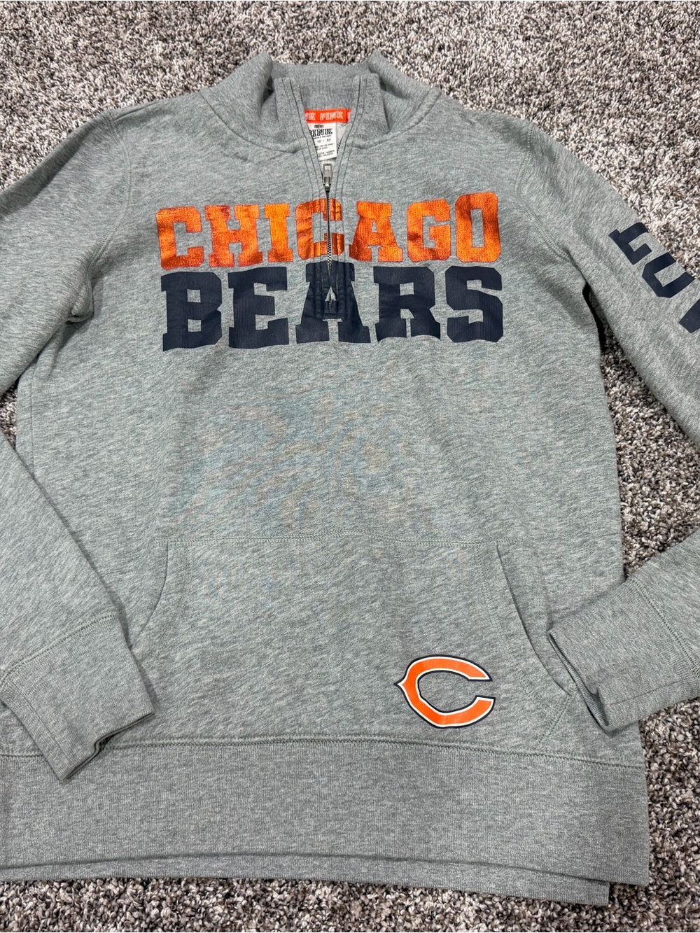 Victoria's Secret Gray Pullover Hoodie with Orange & Navy Chicago Graphic